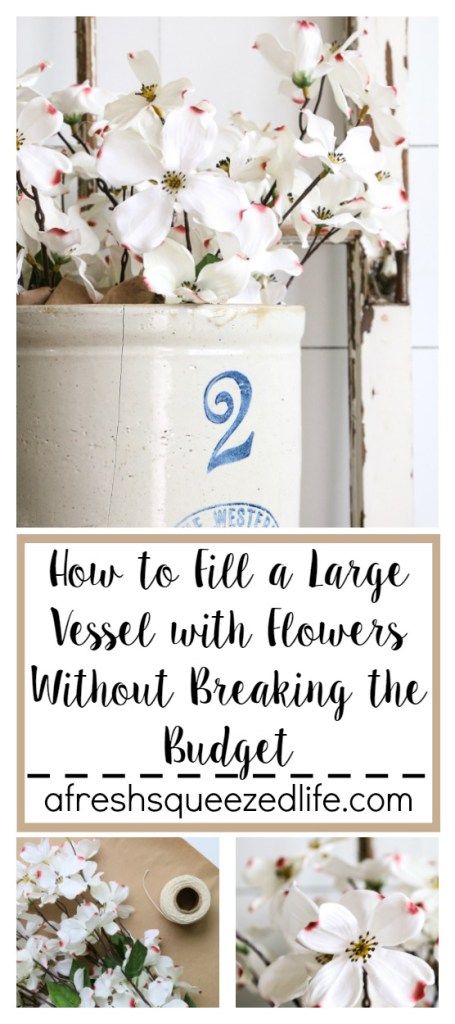 Buying enough flowers to fill a bucket or crock can be surprisingly expensive. Let me show you how to fill a vessel with flowers without breaking the bank! Antique Crocks Decor Ideas, Crock Decor Ideas, Crock Decorating Ideas, Crocks Decor Ideas, Decorating With Crocks, Crocks Decor, Crock Ideas, Crock Decor, Fill A Bucket