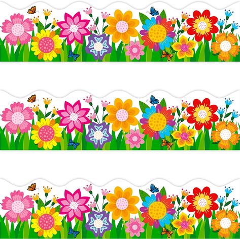 Printed Flowers Design, Bulletin Board Design Ideas Classroom Decor, Spring Border For Bulletin Board, Flowers For Classroom Decoration, Flowers Classroom Decorations, Theme For Classroom Decorating, Bulletin Border Design, Window Spring Decoration, Classroom Decoration For Kids