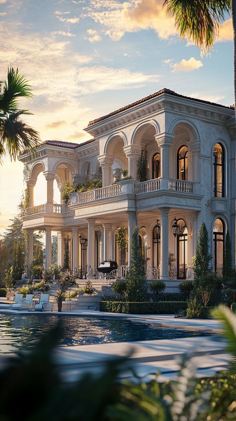 Oceanfront Mansion with Large Terrace View Luxury Garden Mansions Backyards, Villa Exterior Design, Classic Mansion, Fantasy House, Luxury Homes Dream Houses, Dream Decor, Luxurious Bedrooms, Dream Home Design, Luxury Living