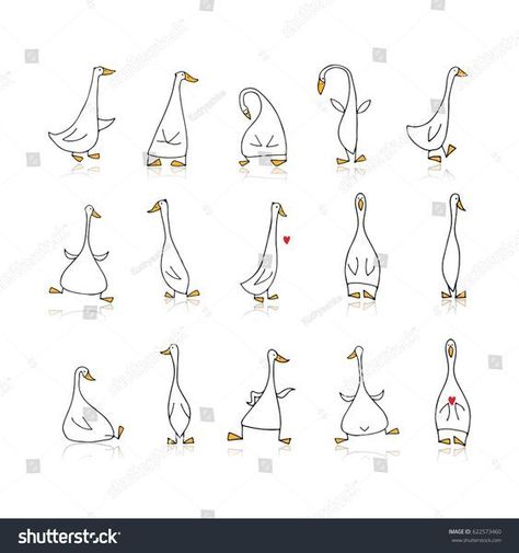 Goose Couple Tattoo, Goose Illustration Drawings, Cartoon Goose Drawing, Goose Doodle Cute, Cute Goose Illustration, Funny Goose Tattoo, Silly Goose Tattoo Matching, Easy Goose Drawing, Silly Goose Tattoo Small