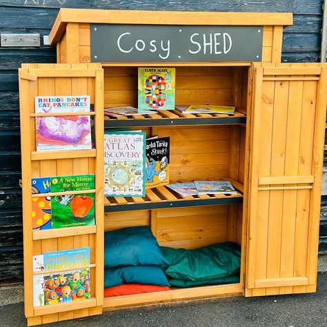 What a Cosy Shed 🥰💚 Thank you for tagging us: Repost from @gee_teacherlife • A Cosy SHED from @cosydirect 💚 All children access our three outdoor sheds at lunchtime. Today’s showcase is the reading shed where children can cosy up with a friend and share stories 📚 #pleasureforreading #outdoorreading #lunchtimeprovision #KS1 #KS2 Reading Shed Early Years, Reading Shed, Play Shed, Outside Play, Outdoor Sheds, Outdoor Classroom, Work Activities, School Things, Lunch Time