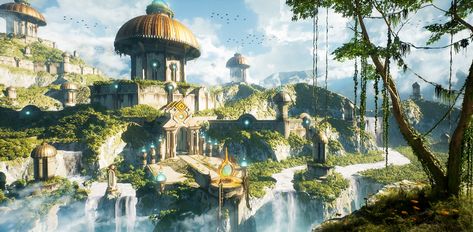 Jungle City Fantasy Art, Fantasy Jungle City, Jungle Palace, Jungle Civilization, Jungle Temple Concept Art, Fantasy Jungle Temple, Jungle City, Jungle Warriors, Free Assets