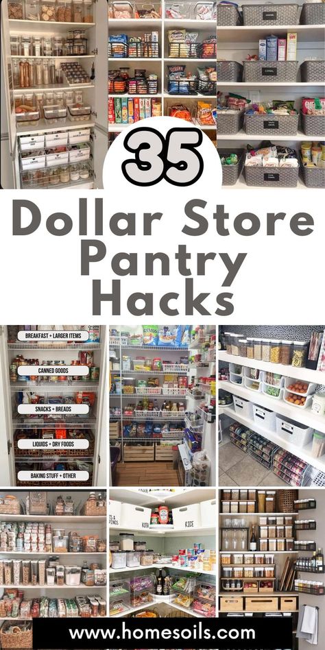 Organize your kitchen on a budget with these 35 Dollar Store pantry hacks! From labeled containers and baskets to clever shelving solutions, discover easy and affordable ways to keep your pantry neat, functional, and visually appealing. Store Pantry Organization, Dollar Store Pantry Organization, Small Pantry Cabinet, Pantry Organization Ideas Shelves, Pantry Closet Organization, Pantry Hacks, Pantry Organization Hacks, Deep Pantry, Diy Pantry Organization