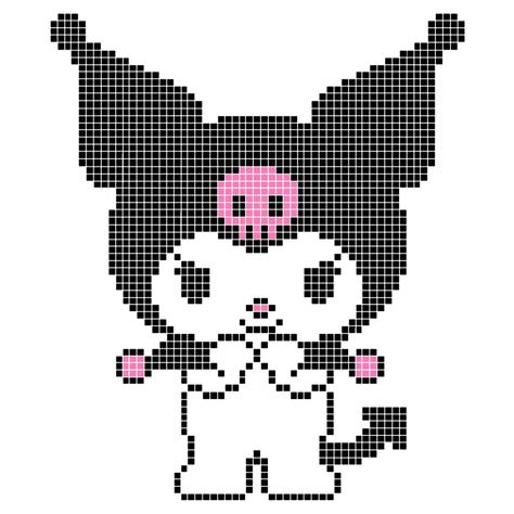 🐰💗🖤😈 Perler Kuromi, Kuromi Pixel Art Grid, Kuromi Cross Stitch Pattern, Kuromi Perler Beads Pattern, Kuromi Alpha Pattern, Kuromi Cross Stitch, Kuromi Perler Beads, Kuromi Embroidery, Kuromi Pattern