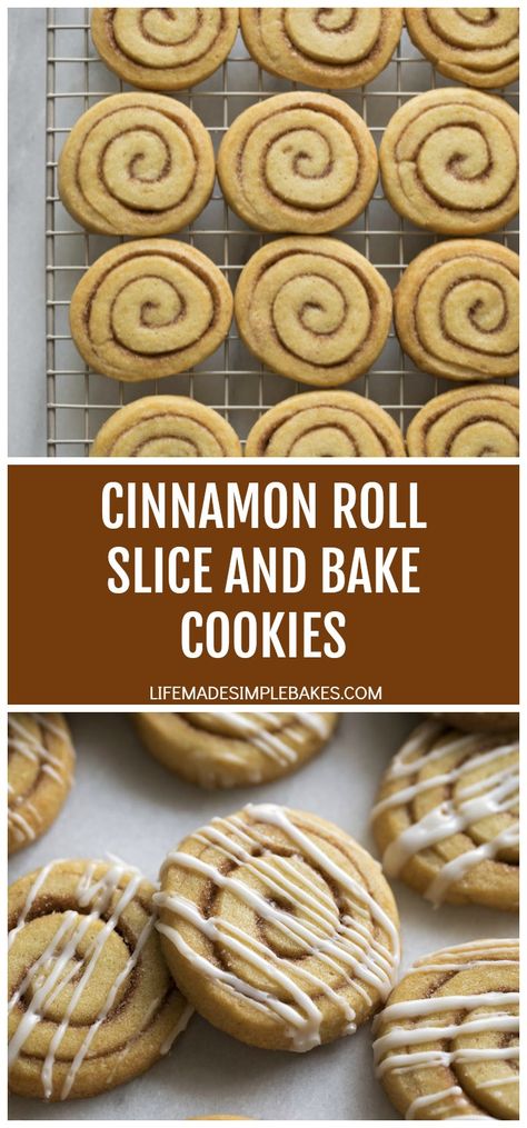 These slice and bake cinnamon roll cookies look and taste just like cinnamon rolls! They make a great addition to holiday cookie platters. #cinnamonrollsliceandbakecookies #cinnamonrollcookies #sliceandbakecookies #holidaycookies Slice Cookies Recipe, Roll And Slice Cookies, Rolled Christmas Cookies, Slice And Bake Christmas Cookies, Slice And Bake Cookies Recipes, Sliced Cookies, Cinnamon Rolls Cookies, Slice Cookies, Slice And Bake Cookies