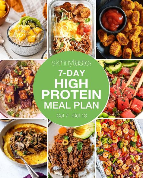 A free, 7-day high protein diet meal plan including breakfast, lunch and dinner ideas and a shopping list. All recipes include macros and Weight Watchers points. 7-Day High Protein Diet Meal Plan As many of High Protein Meal Plan, Protein Meal Plan, Vegan Paleo Recipes, Lunch Appetizers, Skinnytaste Recipes, Protein Diet, Food Channel, Protein Diets, Skinny Taste Recipes