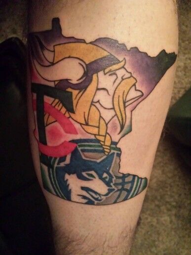 Minnesota Scott Tattoo, Loon Tattoo, Minnesota Tattoo, Tribe Tattoo, Viking Tattoos For Men, Sport Tattoos, Vikings Tattoo, Wild Tattoo, Cool Arm Tattoos