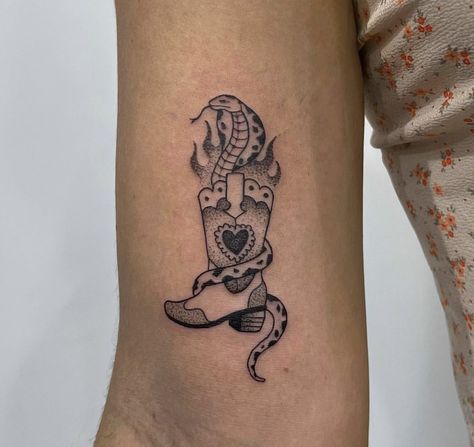 Snake With Cowboy Hat Tattoo, Snake In Boot Tattoo, Snake In My Boot Tattoo, Western Cat Tattoo, Western Stomach Tattoos, Cowboy Animal Tattoo, Western Gothic Tattoo, Cowboy Tattoo For Women, Logan Tattoo