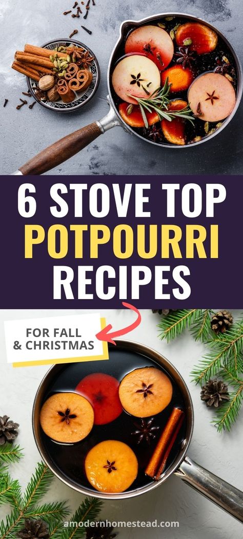 These easy fall and Christmas stove top potpourri recipes are a wonderful and non-toxic way to make your house smell amazing! Get the easy DIY recipes for Apple Cinnamon Spice, Pumpkin Spice, Coffee Cake, Fall Scents, Christmas Scents, and Christmas Tree stove-top potpourri recipes today! Diy Stove Top Potpourri, Stove Potpourri, Diy Stove, Fall Potpourri, Holiday Potpourri, Cinnamon Smell, Cake Fall, Homemade Potpourri, Simmer Pot Recipes