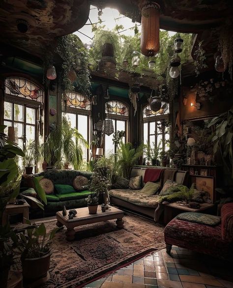 Maximalist Home, Fantasy Rooms, Dark Home Decor, Dark Home, Maximalist Decor, Fantasy House, Room With Plants, Dream Room Inspiration, Maximalism