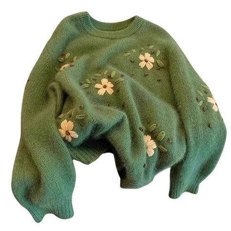 Cottagecore Floral Embroidery Green Sweater | BOOGZEL CLOTHING – Boogzel Clothing