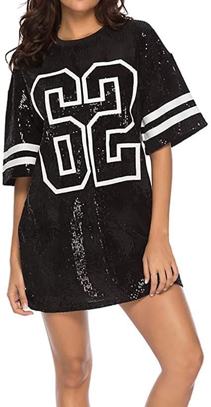 Whitewed Short Glam Sequin 62 Graphic Tunic Length Football Jersey T-Shirt Body Dress Night Out Clubwear, Womens Football Jersey, Sequin Prom Dresses Long, Football Dress, Football Jersey Shirt, Sequin Short, Prom Dresses Long Mermaid, Sequin Prom Dresses, Sequin Shorts