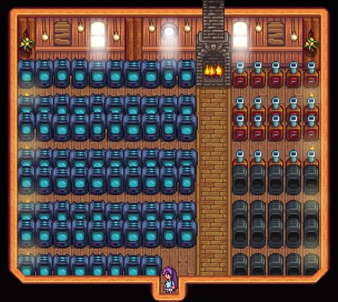 Stardew Furnace Shed, Crystalarium Shed Stardew, Stardew Valley Workbench Layout, Stardew Valley Furnace, Stardew Valley Standard Farm Layout, Stardew Ideas, Stardew Farms, Forest Farm, Stardew Valley Layout