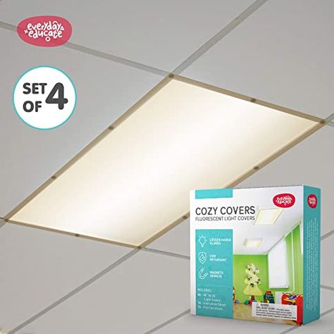 Amazon.com : Everyday Educate Fluorescent Light Covers for Ceiling Lights Classroom - Light Filters for Office, School or Class 48" by 24" (4 Pack, Off White) : Office Products Florescent Light Cover Office, Covering Led Lights, Classroom Ceiling Lights, Fluorescent Light Covers Diy Ideas, Classroom Alternative Lighting, Fluorescent Light Covers Diy Kitchens, Florescent Light Covers Diy, Fluorescent Light Covers Diy Classroom, Florescent Light Cover Ideas