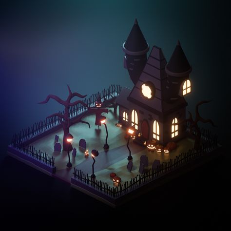 Halloween Blender Scene, Halloween 3d Art, Halloween Diorama, 3d Cinema, Scary Houses, Horror Cartoon, 3d Scene, Creepy Houses, Concept Background