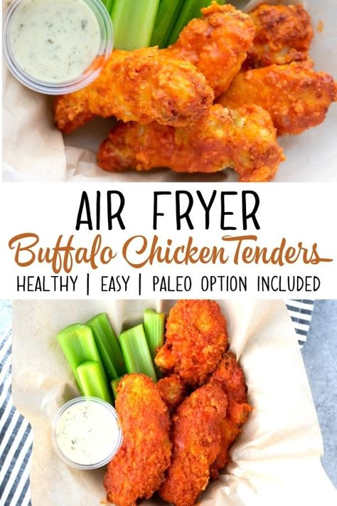 Buffalo Chicken Strips, Buffalo Chicken Recipe, Air Fryer Buffalo Chicken, Buffalo Chicken Tenders, Buffalo Chicken Recipes, Healthy Buffalo Chicken, Air Fryer Recipes Chicken, Air Fryer Dinner Recipes, Chicken Strips