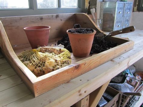 Potting Tray, Potting Room, Cottage Gardening, Potting Station, Garden Station, Potting Table, Rustic Kitchen Island, Green Houses, Thick Coat