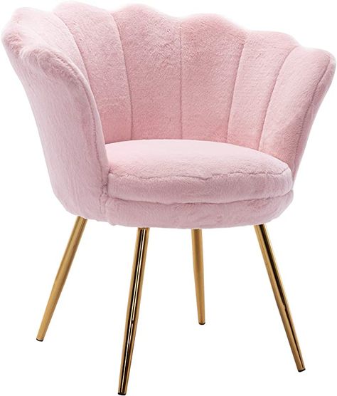 Amazon.com: HNY Comfy Desk Chair no Wheels, Faux Fur Accent Chair, Vanity Chair for Living Room with Golden Legs, Bedroom, Dining Room, Fur Pink : Home & Kitchen Cute Vanity, Pink Desk Chair, Dorm Room Furniture, Desk Chair Comfy, Pink Vanity, Chair For Living Room, Living Room Chair, Velvet Accent Chair, Pink Chair