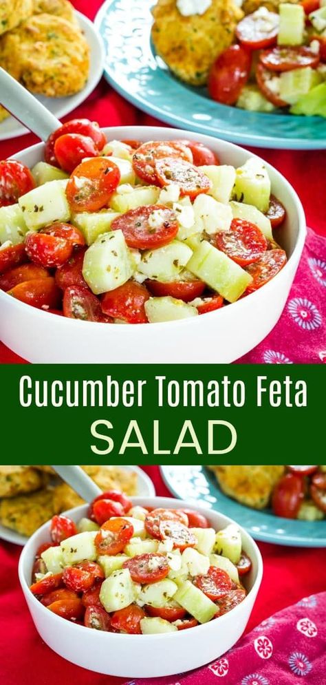 Cucumber Tomato Feta Salad, Tomato Feta Salad, Gluten Free Side Dish, Gluten Free Side, Gluten Free Recipes Side Dishes, Easy Summer Side Dishes, Feta Salad Recipe, Feta Cheese Salad, Simple Dressing