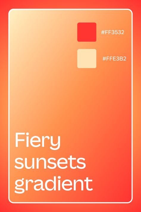 Transform a shape or add dimension and depth to your Canva designs with gradients. Choose from premade gradients, or use this gradient color palette to get started! You can find gradients by clicking on ‘background color’ in your design and scrolling to the bottom. Gradient Palette, Gradient Color Palette, Sunrise Gradient, Orange Web, Sunset Gradient, Ui Color, Identity Project, Orange Gradient, App Interface Design