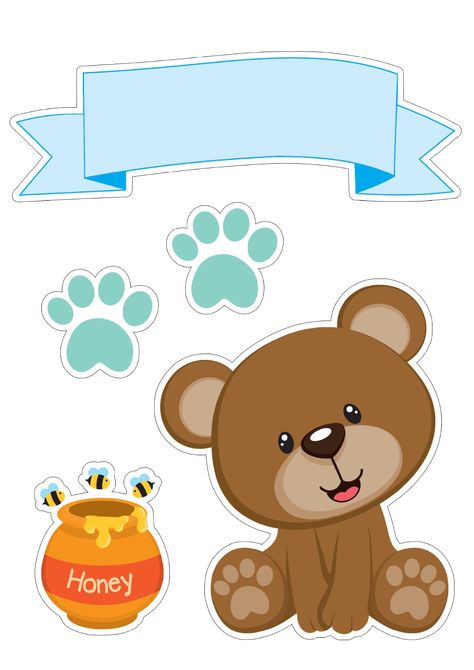 Bear Boy with Honey Free Printable Cake Toppers. - Oh My Baby! Paddington Bear Party, Bear Baby Shower Cake, Baby Boy Cake Topper, Bear Cake Topper, Teddy Bear Party, Boy Baby Shower Ideas, Baby Teddy Bear, Teddy Bear Cakes, Baby Boy Scrapbook