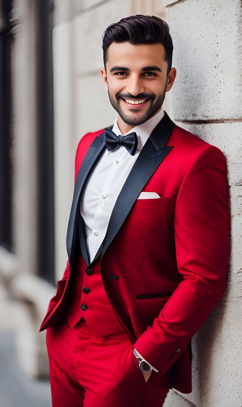 Red Groom Suit, Tuxedo For Groom, Mens Christmas Party Outfit, 3 Piece Tuxedo, Man Tuxedo, Blazer Waistcoat, Red Suits, Suits Tuxedo, Mens Wedding Suits