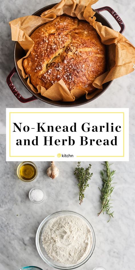 Garlic And Herb Bread, Garlic Herb Bread, Dutch Oven Bread, Knead Bread Recipe, Herb Bread, Artisan Bread Recipes, Dutch Oven Recipes, No Knead Bread, No Knead