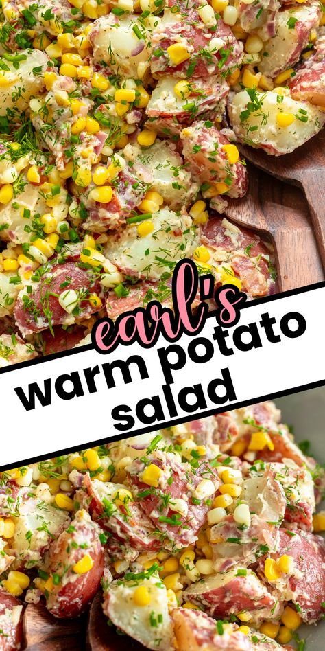 This Earl's warm potato salad recipe takes the classic potato salad and kicks it up a notch with warm, tender potatoes, crispy bacon, and a creamy, flavorful dressing. Perfect for family dinners, BBQs, or just because, this side dish recipe is easy to make and delicious. Earls Potato Salad, Warm Potato Salad Earls, Warm Potato Salad With Bacon, Earls Warm Potato Salad, Warm Potato Salad, Potatoe Recipes, Potatoes Crispy, Family Breakfast Recipes, Bacon Crisps