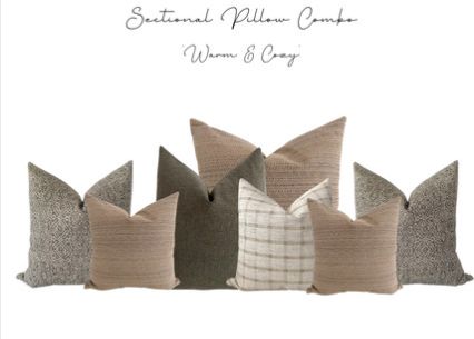 Pillow Combos For Brown Couch, Throw Pillows Living Room Brown Couch, Pillow Combos Beige Couch, Pillows On Sectional Couch, Pillow Combinations Couch, Sectional Pillows, Stewart Plaid, Pillow Combo, Beige Couch