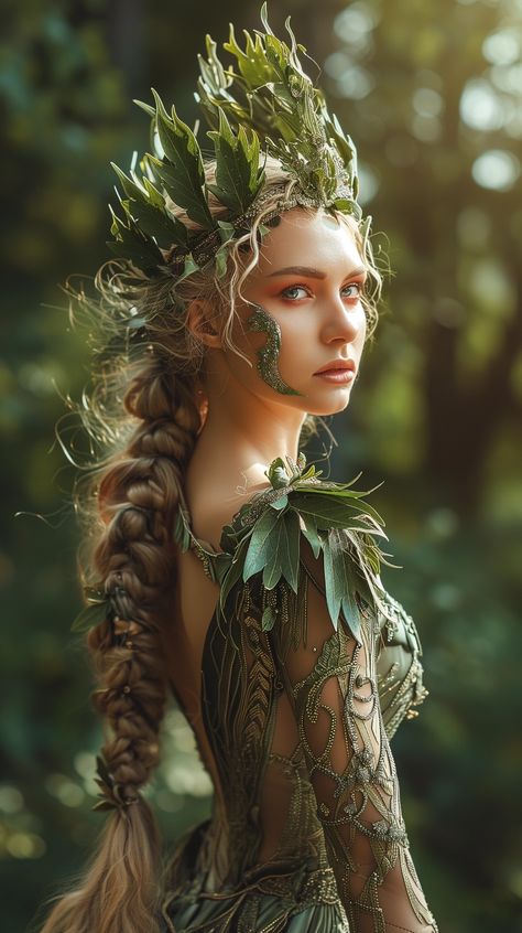 Fairy Queen Cosplay, Earth Fairy Costume, Elvish Princess, Dryad Costume, Forest Fairy Costume, Tiktok Selfie, Mother Nature Costume, Forest Goddess, Spirit Costume