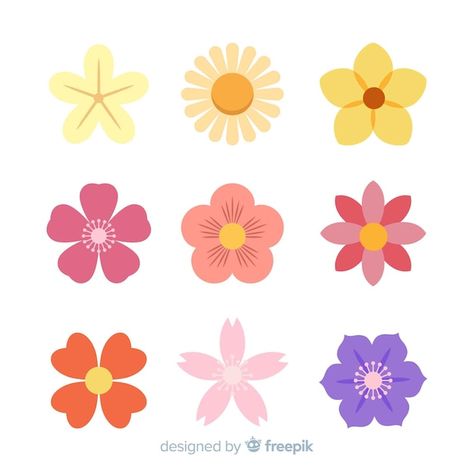 Free vector flat spring flower collectio... | Free Vector #Freepik #freevector Realistic Cartoons, Japanese Bird, Grass Pattern, Spring Flats, Kids Planner, Dark Green Background, Flower Collection, Egyptian Culture, Pink Bird