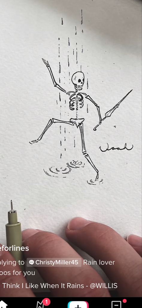 Skeleton Watering Skeleton Tattoo, Skeleton Gardening Tattoo, Skeleton Music Tattoo, Skeletons Dancing Tattoo, Silly Skeleton Tattoo, Rain Tattoo, Skeleton Tattoos, In The Rain, Tattoo Inspo