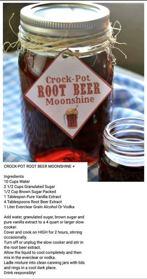 Root Beer Moonshine, Root Beer Moonshine Recipe, Moonshine Drink Recipes, Root Beer Recipe, Homemade Moonshine, Homemade Wine Recipes, Beer Brewing Recipes, Homemade Alcohol, Brewing Recipes