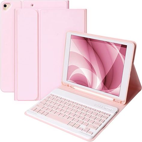 Pink Ipad Keyboard, Pink Ipad Case With Keyboard, Aesthetic Devices, Pink Ipad Case, Ipad Pink, Custom Ipad Case, Ipad Keyboard Case, Ipad Essentials, Bday List