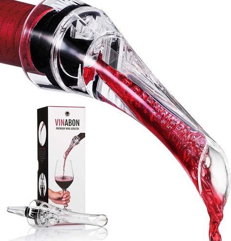 Perfectly Aerates Wine As You Pour – The Ingenious 2-in-1 Vinabon Wine Aerator Pourer Spout fits all wine bottles to quickly enrich bouquet and aroma. Make every wine taste like a million dollars. Provides Superior Aeration – Our thoughtfully re-engineered wine aerator uses the famous Bernoulli Effect to improve flavor, make the wine smoother, and add more bubbles when compared to others. Wine Aerator Pourer, Wine Aerator, Electric Wine Opener, Wine Pourer, Wine Tasting Experience, Bordeaux Wine, Premium Wine, Wine Brands, Wine Enthusiast