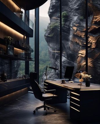 #home #homemade #homedecorideas #homedesign #fancy #office Dark Luxury Office, Norway Mansion, Agent Mahone, Dark Office Interior, Dark Office Aesthetic, Dark Modern Home, Penthouse Office, Black Modern House, Dark Modern House