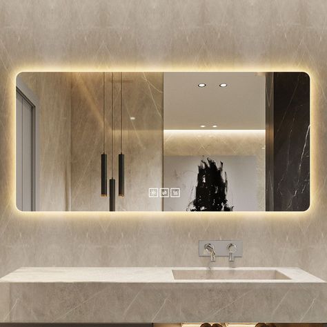 Chelce Rectangle LED Wall Mirror Led Wall Mirror, Mirror Led, Mirror Vanity, Cosmetic Mirror, The Ivy, Rectangle Mirror, Wall Mounted Mirror, Led Mirror, Four Corners