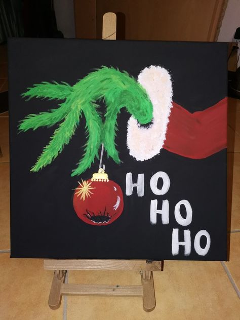 Grinch Acryl Painting Christmas Grinch Christmas Painting Canvases, Grinch Painting On Canvas Easy, The Grinch Painting On Canvas, Grinch Christmas Painting, Easy Grinch Painting, Grinch Painting Ideas, Grinch Painting, Grinch Craft, Grinch Tree