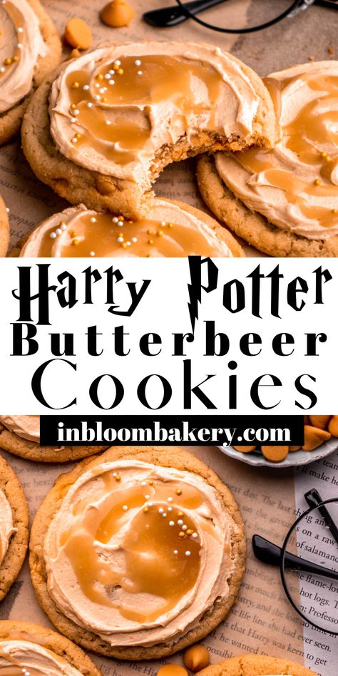 Harry Potter Recipes Desserts, Beer Butter Cookies, Butterbeer Cookies Recipe, Butterbeer Dessert Recipes, Butterbeer Cookies Harry Potter, Butterbeer Cupcakes Recipe, Best Dessert Recipes Ever Easy, Birthday Desserts Recipes, Baking Recipes Lunch