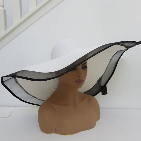 New Without Tags Oversized Beach Hat For Woman, Large Wide Brim Sun Hats Floppy Hat Packable Uv Protection Summer Hats For Ladies Color White / Black Similar Straw Material, Soft Comfortable, Breathable Design. One Size 66% Paper 34% Polyester Brim 9.5" Inches Questions? Leave A Comment Below! Large Brim Hats For Women, Large Sun Hat, Large Hats For Women, Malena Outfits, Fancy Hats Classy, Big Hat Outfit, Oversized Beach Hat, Big Sun Hat, White Fedora Hat