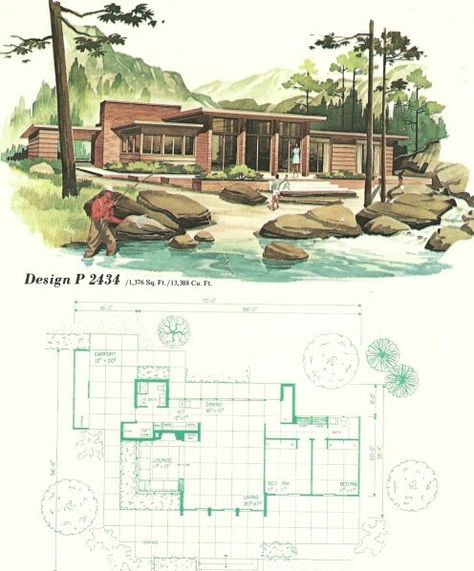 Vintage 1960s MidCentury Modern Mountain/Lake house plans...so beautiful unique midcentury (MCM) modern homes Mid Century Adobe House, Small Mid Century House Plans, Vintage House Plans 1960s, Modern Beach House Plans, Mid Century Modern Beach House, Mid Century House Plans, Vintage Floor Plans, Mid Century Modern House Plans, Modern House Floor Plans