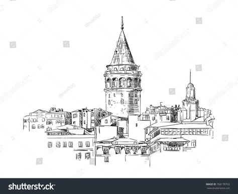 Galata Tower, Istanbul, sketch, drawingTower#Galata#Istanbul#drawing Istanbul Sketch, Istanbul Drawing, Architecture Embroidery, Galata Tower Istanbul, Istanbul Turkey Photography, Istanbul City, Watercolor City, Building Drawing, City Drawing