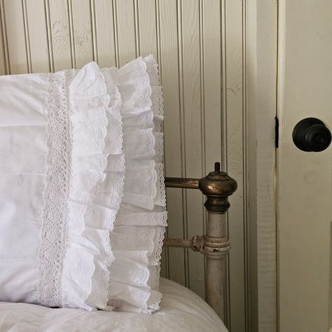 White Cottage Bedroom, Simplified Living, Ruffle Pillow, Farmhouse Fabric, Texas House, Rose Velvet, Cottage Bedroom, Nighty Night, White Cottage