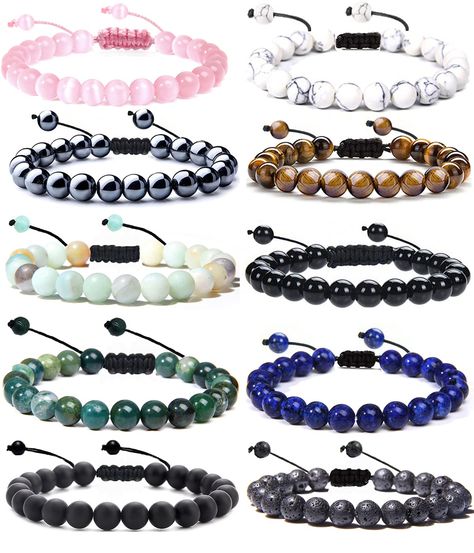 PRICES MAY VARY. Beaded Bracelets Set:You will get 10 pcs gemstone bracelets in a pack,Including tiger eye bracelet,Rose Quartz bracelet,Black Onyx bracelet,Lapis bracelet , lava stone bracelet,Indian Agate bracelet and so on.You can match with your other jewelry easily to complete your look. It will look great no matter what the occasion. Material: This bracelets are 100% handmade,made by 8mm gemstone beads.And no metal,good for sensitive skin.Colorful beads show your charm. Size: 8mm adjustabl Amythest Bracelet, Lava Stone Bracelet, Black Onyx Bracelet, Stone Bracelets, Inspirational Bracelets, Rose Quartz Bracelet, Power Crystals, Onyx Bracelet, Natural Stone Bracelets