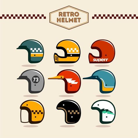 Retro Helmet Design, Helmet Vector, Retro Helmet, Helmet Head, Vintage Banner, Vintage Helmet, Cafe Racer Bikes, Helmet Design, Logo Banners