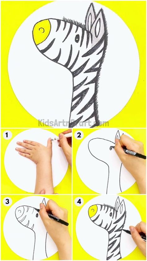 Drawings step by step for kids #drawingsstepbystepforkids Drawing ideas #drawingideas Drawing ideas for kids #drawingideasforkids 1.415 Zebra Crafts For Toddlers, Zebra Art For Kids, Zebra Crafts Preschool, Zebra Crafts For Kids, Zebra Activities, Zebra Drawing Easy, Jungle Animals Crafts, Preschool Drawing Ideas, Zebra Art Project