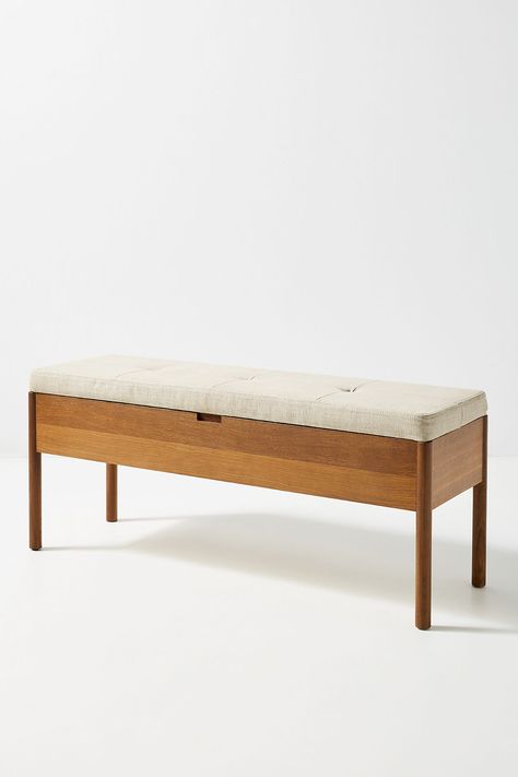 Narrow Storage Bench, Bench Anthropologie, Narrow Bench, Entry Storage, Chateaux Interiors, Storage Bench With Cushion, Storage Bench Bedroom, Oak Bench, Small Bench