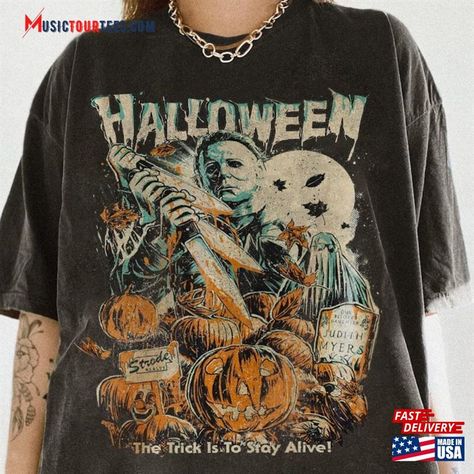 Vintage Micheal Myers Halloween Shirt Michael Sweatshirt Safety Unisex Check more at https://musictourtees.com/product/vintage-micheal-myers-halloween-shirt-michael-sweatshirt-safety-unisex/ Halloween Night Movie, Characters Quotes, Horror Hoodie, Michael Myers Shirt, Horror Shirts, Movies Characters, Horror Movie T Shirts, Horror Movie Shirts, Michael Myers Halloween