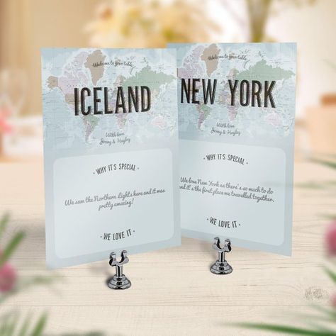 Our travel theme wedding place names are perfect for travel lovers modern or classic wedding. Printed on luxurious quality card they are unique in their design. They are custom made using your own message at the bottom. Let your guest know what each place means to you! ● Choose Vintage Table Numbers, Aviation Wedding, Vintage Travel Themes, Reception Styling, Wedding Table Themes, Table Chart, Vintage Wedding Table, Wedding Place Names, Bridesmaid Duties