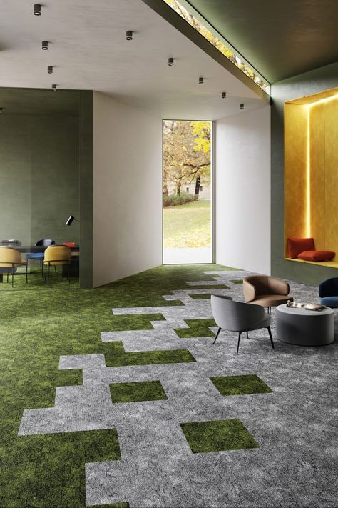 Contour carpet tile collection by IVC Commercial | Dezeen Showroom Waiting Room Design Reception Areas, Carpet Design Pattern, Carpet Tiles Design, Carpet Tiles Office, Modular Carpet, Carpet Squares, Office Carpet, Design Texture, Office Floor